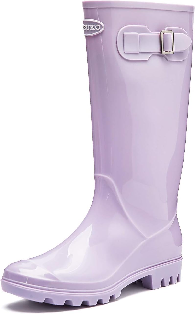Women's Tall Wide Calf Rubber Rain Boots - Deep Lug Outsole, Removable Insole for Gardening and Farm Chores — view 8
