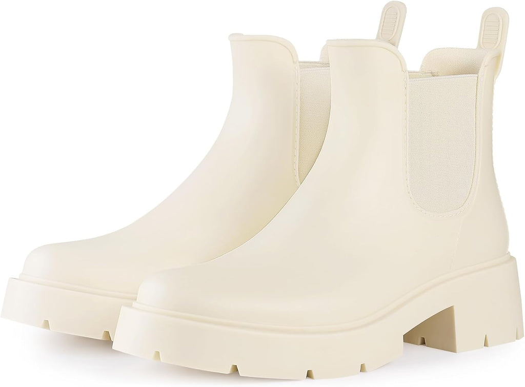 Women's Waterproof Ankle Chelsea Rain Boots - Matte Rubber Finish, Non-Slip Sole for Rainy City Commutes - 7