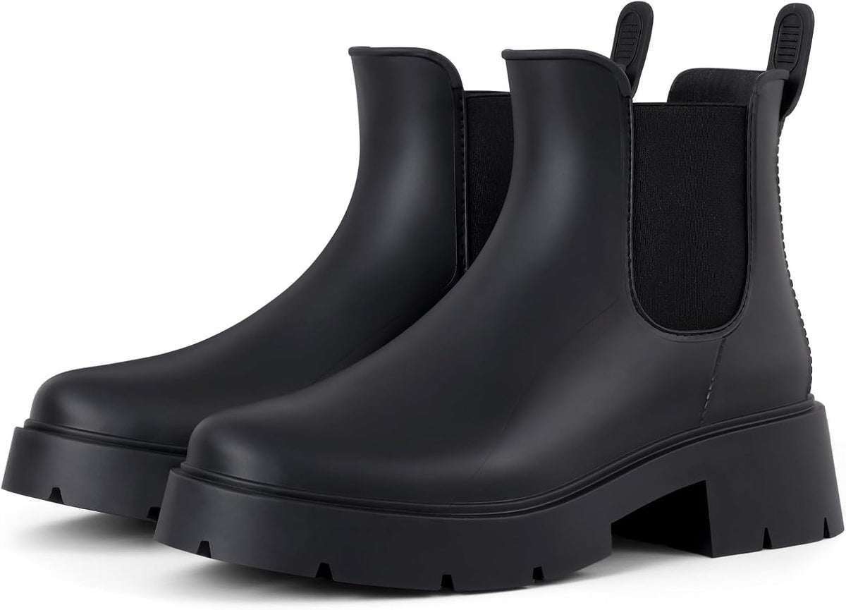 Women's Waterproof Ankle Chelsea Rain Boots - Matte Rubber Finish, Non-Slip Sole for Rainy City Commutes - 7
