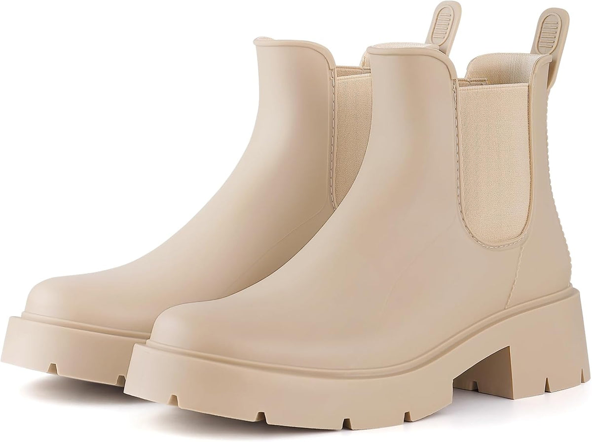 Women's Waterproof Ankle Chelsea Rain Boots - Matte Rubber Finish, Non-Slip Sole for Rainy City Commutes - 7
