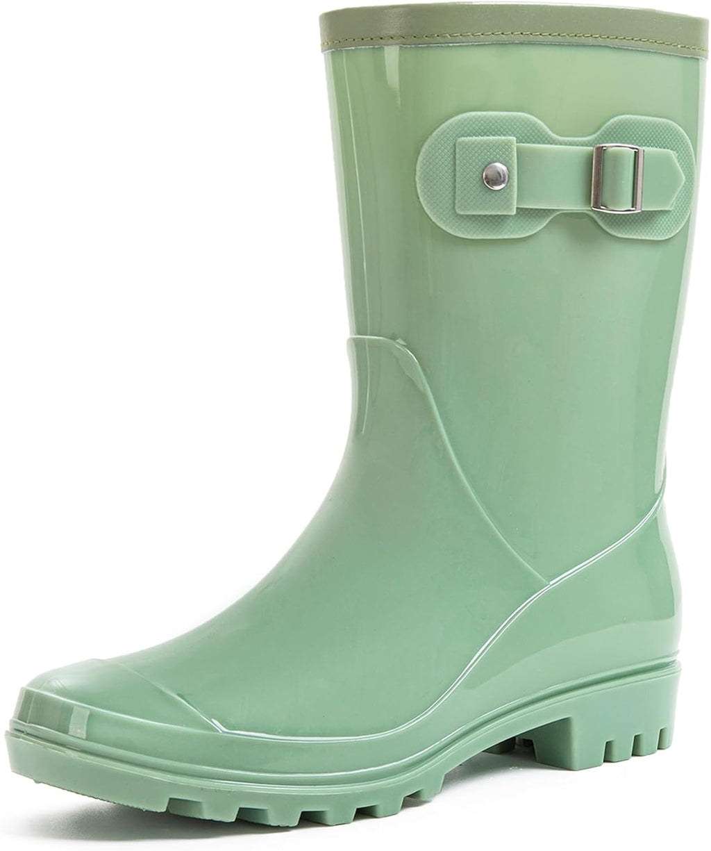 Women's Mid Calf Waterproof Rain Boots - Anti-Slip Outsole, Cushioned Insole for Garden Chores and Rainy Commutes - 9