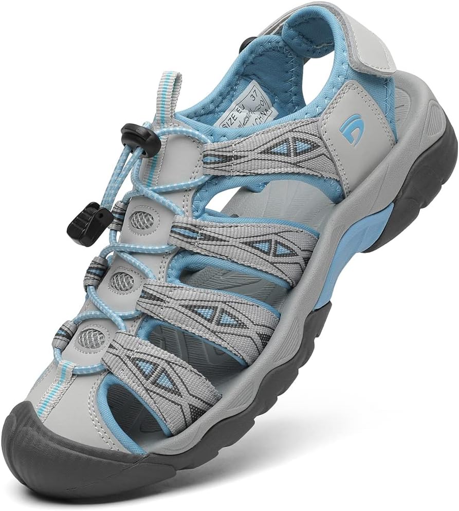 Women's Closed Toe Sport Hiking Sandals - Protective Toe Cap, Quick Dry Mesh Upper for Water and Trail Walking - 7