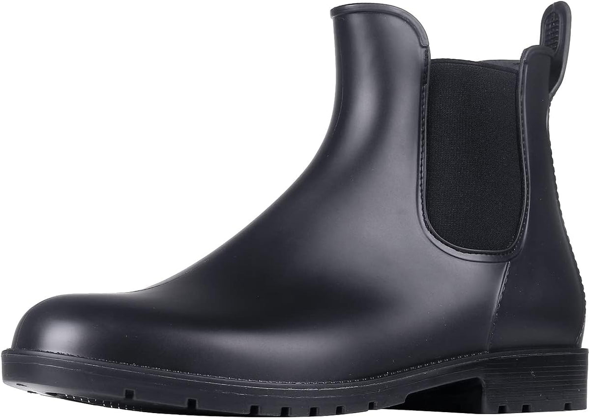 Women's Waterproof Ankle Chelsea Rain Boots - Matte Rubber Finish, Non-Slip Sole for Rainy City Commutes - 6