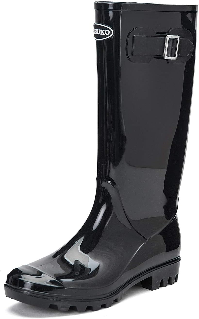 Women's Tall Wide Calf Rubber Rain Boots - Deep Lug Outsole, Removable Insole for Gardening and Farm Chores — view 2