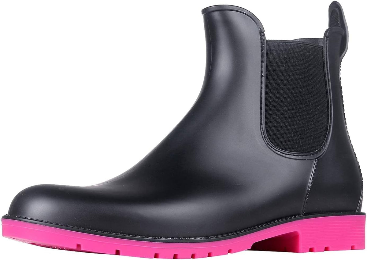 Women's Waterproof Ankle Chelsea Rain Boots - Matte Rubber Finish, Non-Slip Sole for Rainy City Commutes - 6