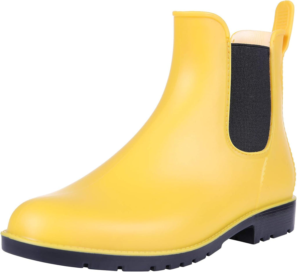 Women's Waterproof Ankle Chelsea Rain Boots - Matte Rubber Finish, Non-Slip Sole for Rainy City Commutes - 6