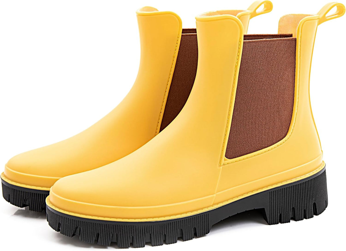 Women's Short Waterproof Chelsea Rain Boots - Elastic Side Panels, Pull-On Fit for Wet Commutes and Errands — view 3