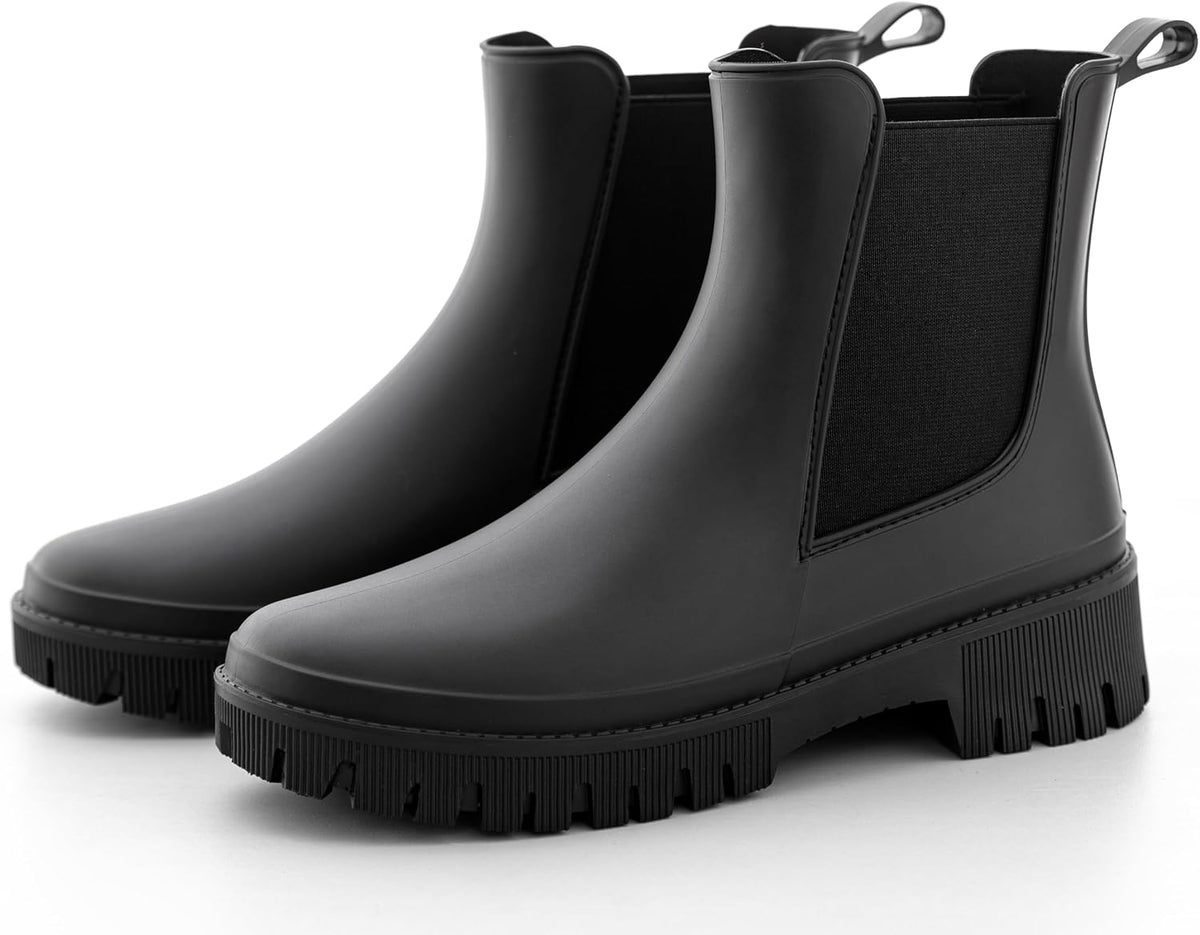Women's Short Waterproof Chelsea Rain Boots - Elastic Side Panels, Pull-On Fit for Wet Commutes and Errands - 6