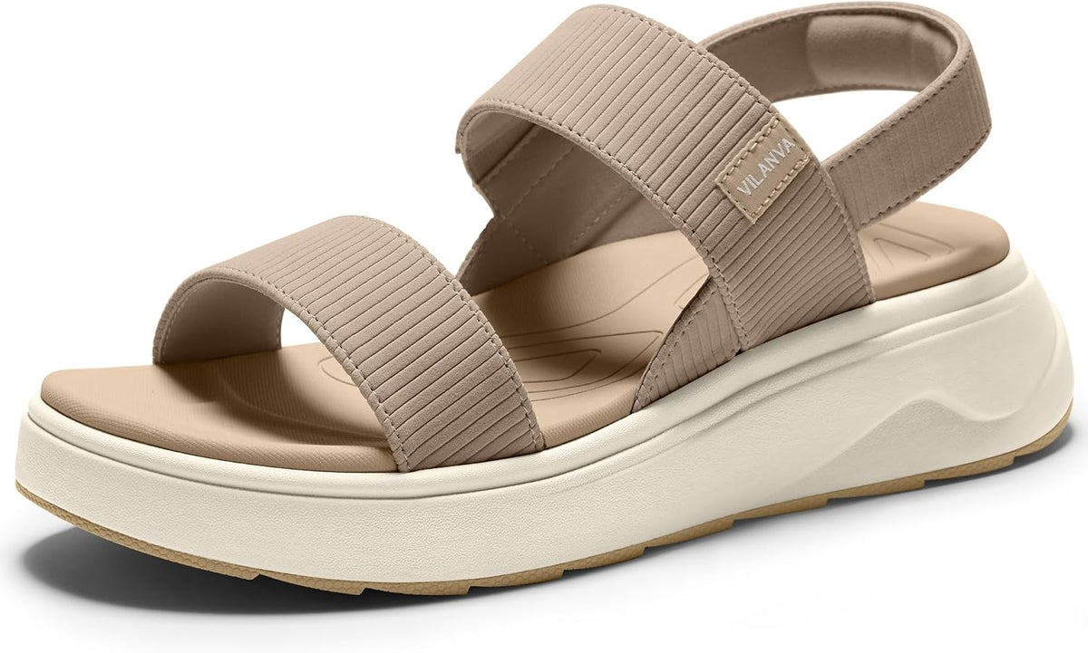 Women's Cushioned Platform Walking Sandals - Arch Support Footbed, Casual Backstrap for Summer Outfits — view 1