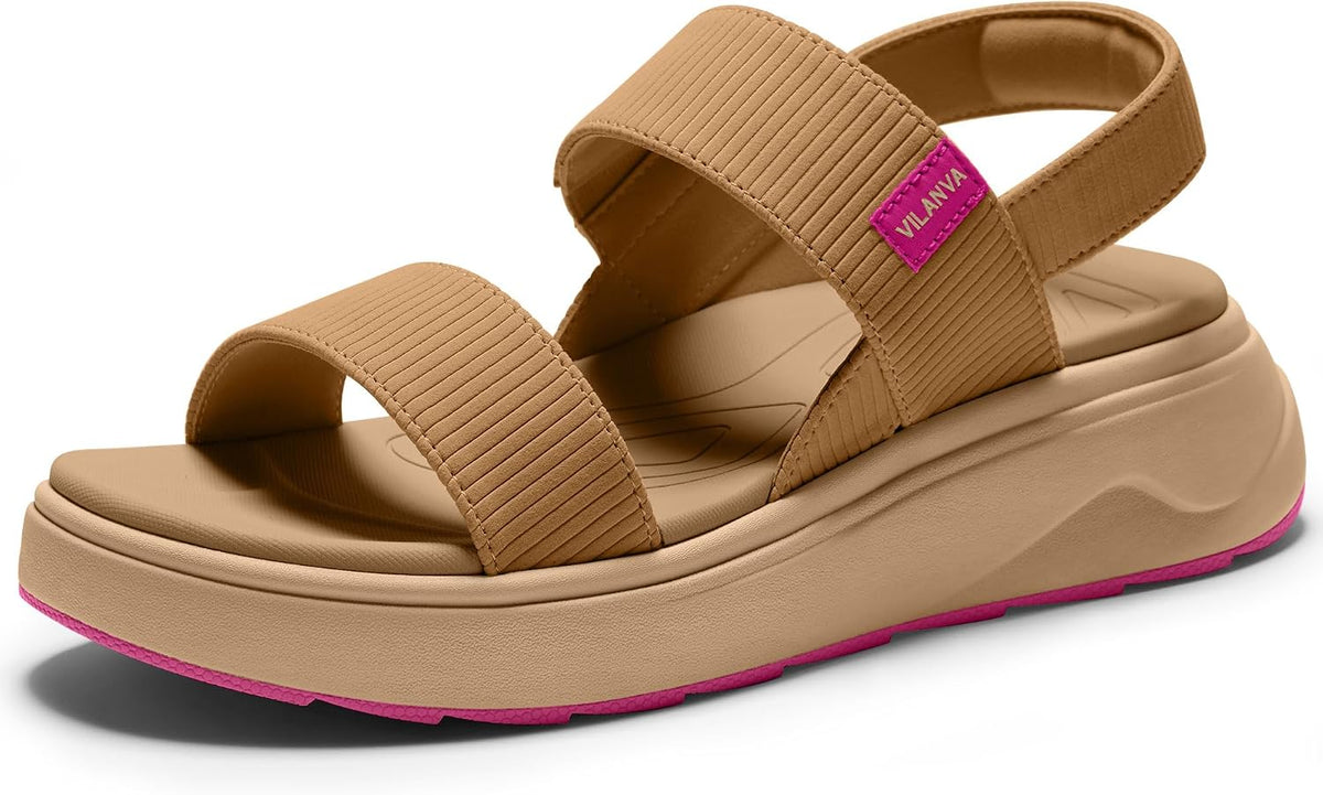 Women's Cushioned Platform Walking Sandals - Arch Support Footbed, Casual Backstrap for Summer Outfits — view 4