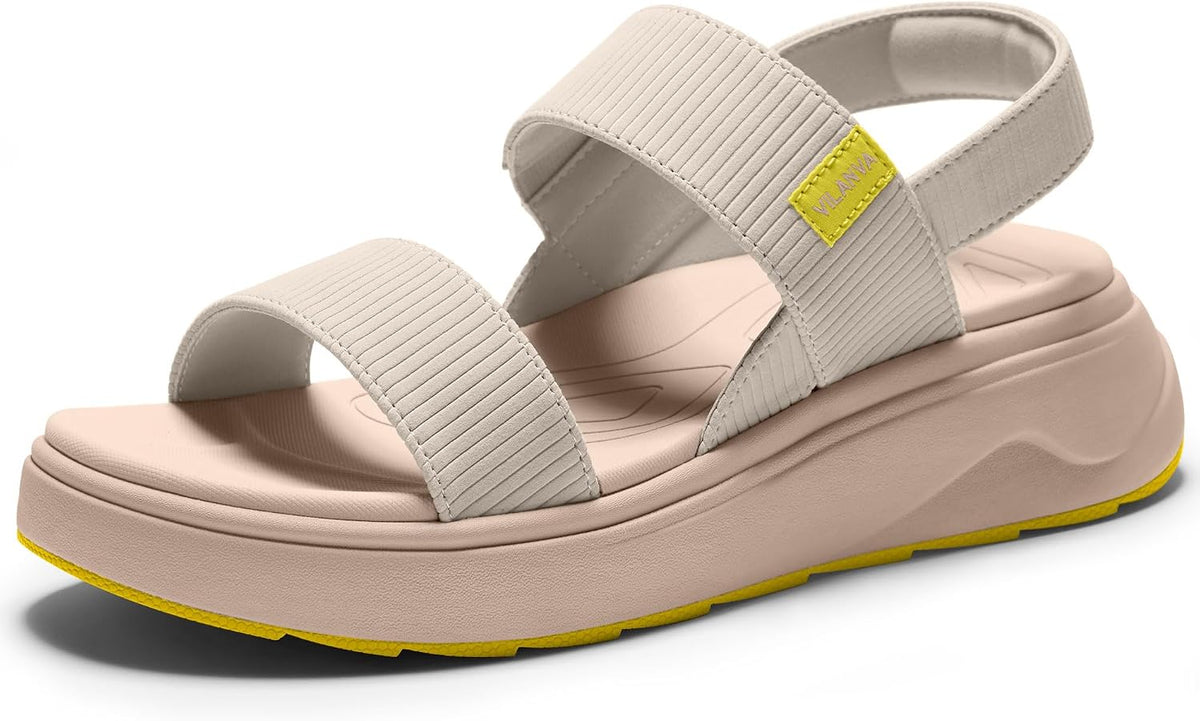 Women's Cushioned Platform Walking Sandals - Arch Support Footbed, Casual Backstrap for Summer Outfits - 6