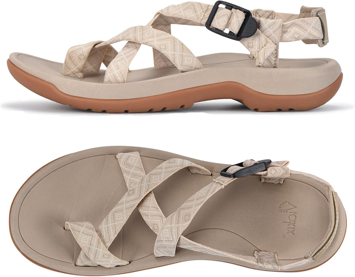 Women's Athletic Hiking Sandals - Arch Support Footbed, Sport Straps for Trekking, Beach and Outdoor Walking - 6