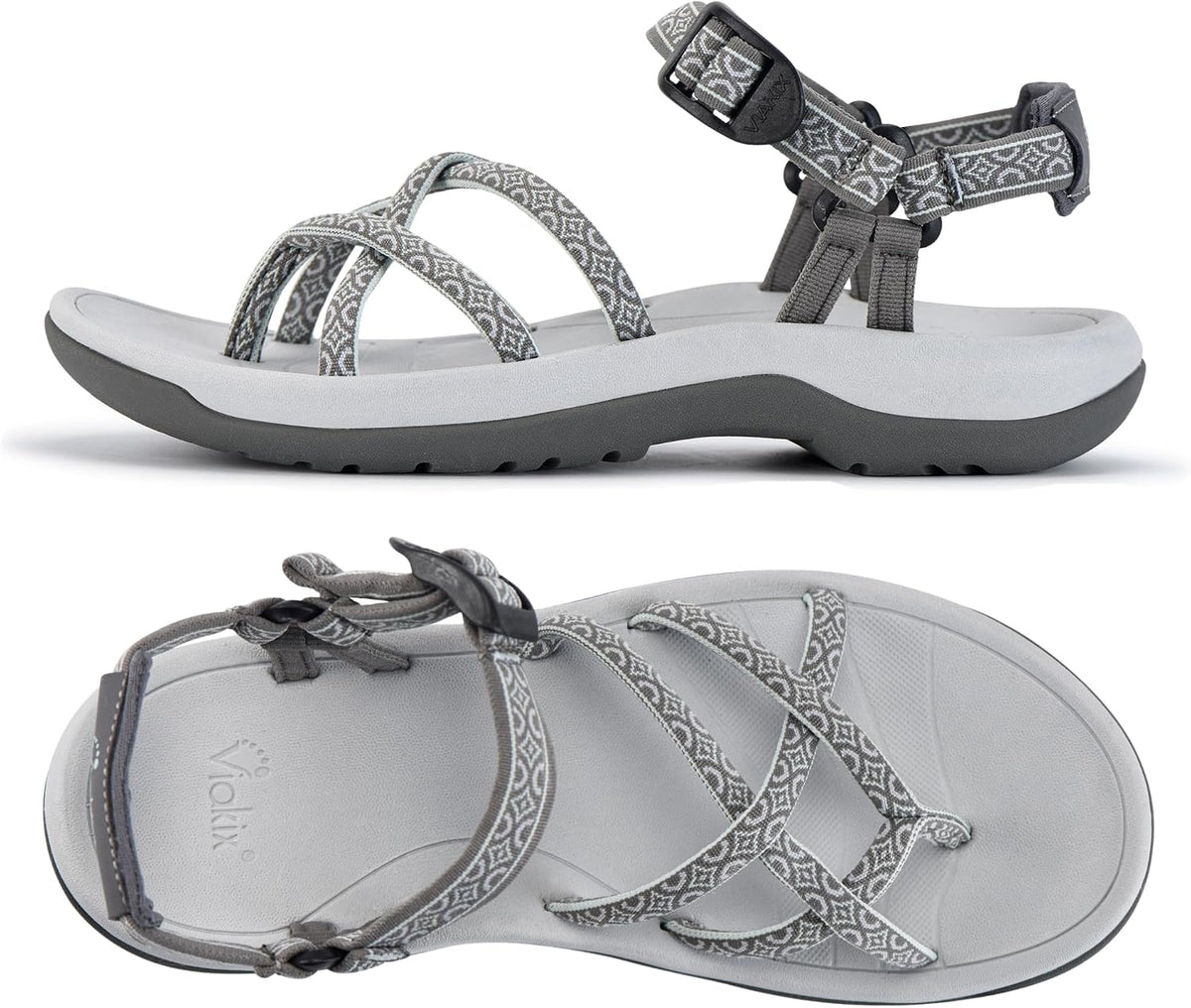 Women's Athletic Walking Water Sandals - Arch Support, Wide Width Fit for Hiking, Trekking and Beach Travel - 6